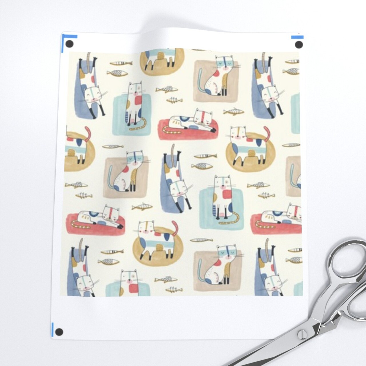 Whimsical Mod Cats Retro Color Block Fun Cute Happy Cheerful Bright Pastel Beige Custom Printed Fabric by Spoonflower Various Fabrics by the Yard or Fat Quarter